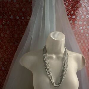 Grey Silver Boho Indie Seed Beads multi-strand statement bib necklace